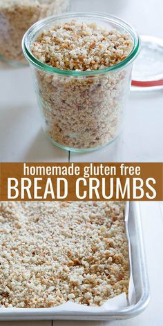 homemade gluten free bread crumbs in a glass container