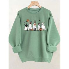 -Item Id 41490221 -Details: Rib-Knit -Neckline: Round Neck -Sleeve Type: Drop Shoulder -Style: Casual -Type: Pullovers -Hem Shaped: Regular -Color: Green -Pattern Type: Animal, Cartoon, Figure, Halloween -Sleeve Length: Long Sleeve -Length: Regular -Fit Type: Loose -Fabric: Slight Stretch -Material: Polyester -Composition: 100% Polyester -Care Instructions: Machine Wash Or Professional Dry Clean -Temperature: Spring/Fall (18-25/63-77) -Sheer: No **Open To Offers!!!** **Bundle To Save More** **30 Relaxed Fit Cartoon Print Top For Fall, Green Cartoon Print Tops For Fall, Green Cartoon Print Top For Fall, Trendy Character Print Sweatshirt For Fall, Green Cartoon Print Sweatshirt For Fall, Trendy Fall Sweatshirt With Character Print, Fall Crew Neck Top With Dog Print, Fall Character Print Relaxed Fit Sweatshirt, Fall Long Sleeve Tops With Dog Print