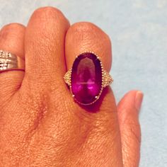 Beautiful Big Statement 14k Judith Ripka Solid Yellow Gold With Natural Amethyst And Diamond Ring In A Size 7. This Is A Very Large Ring. The Ring Is Beautiful And The Amethyst Is Very Huge. The Color Of The Amethyst Is A Very Deep Vibrant Purple Color. The Stone Is Very Sparkly And The Diamonds Are Very Sparkly Too. Amethyst And Diamond Ring, Judith Ripka, Vibrant Purple, Large Ring, Solid Yellow, Purple Gold, Womens Jewelry Rings, Purple Color, Solid Gold