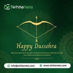 happy dussehra with an arrow and bow in the center on a green background