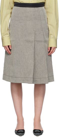 Cotton canvas skirt. · Quilted taffeta trim at waistband · Single-pocket styling · Knife pleats at front · Concealed half-zip closure at outseam · Vent at outseam · Full logo-woven viscose satin lining Supplier color: Pepper Spring Skirt With Concealed Front Fastening, Knee-length Pleated Waist Bottoms For Work, Knee-length Pleated Skirt With Pockets For Work, Tailored Knee-length Bottoms For Spring, Canvas Skirt, Saks Potts, Knife Pleats, Wimbledon, Half Zip