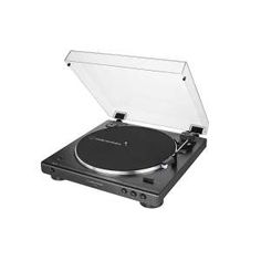 a turntable with a clear cover on the top and black sides, sitting in front of a white background