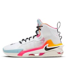 the nike zoom hyper fly basketball shoe in white and pink