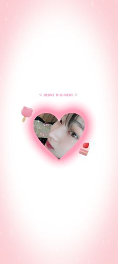 a woman's face in the shape of a heart with pink background and hearts