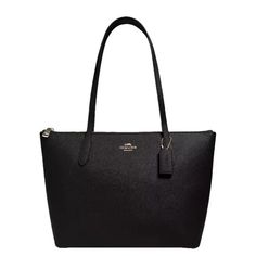 Leather Black Tote Bag Black Formal Tote Bag, Classic Black Bag With Branded Hardware, Black Tote Bag With Branded Hardware, Modern Black Coach Bag, Classic Black Shopping Bag, Everyday Black Coach Bag, Chic Black Coach Bags, Black Coach Bag With Gold-tone Hardware, Coach Black Bag With Gold-tone Hardware