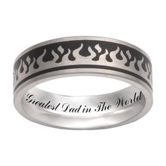 Personalize this titanium band with the engraving of your choice inside the band. Adjustable Stainless Steel Engraved Ring, Adjustable Engraved Promise Bands, Promise Jewelry With Engraving Option In Stainless Steel, Stainless Steel Jewelry With Engraving For Promise, Adjustable Engraved Band, Adjustable Engraved Round Bands, Adjustable Engraved Bands, Flame Design, Jared The Galleria Of Jewelry