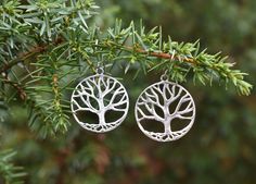 "Sustainable sterling silver 925 or gold-plated sterling silver 925 earrings. Made by hands of a jeweler with more than 25 years of experience in jewelry making and designing. The Tree of Life is known in almost all ancient cultures. It represents cycle of life. The Tree has its roots that symbolize strength and wisdom. The Tree of Life symbol has deep roots that fan out in all directions underground and in the same time branches reach skyward in the same way. That symbolizes our connection with Glass Dome Jewelry, Tree Of Life Symbol, Hollow Tree, Tree Of Life Earrings, Celtic Woman, Celtic Tree Of Life, Woman Jewelry, Pagan Jewelry, Vintage Tree