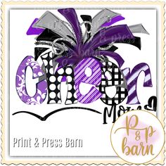 a purple and black bow on top of the word girls next to a pumpkin with polka dots