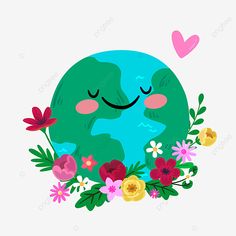 the earth with flowers and hearts on it