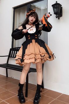 Fabric: Polyester Style types: Sweet Lolita Season: Spring, Summer, Autumn, Winter Include: Dress*1 (Any of the accessory is not included.) Size (IN) Bust Waist Length S 29.13-34.65 24.41-25.98 31.50 M 30.71-36.22 25.98-27.56 32.28 L 33.07-39.37 27.56-29.13 33.07 Size (CM) Bust Waist Length S 74-88 62-66 80 M 78-92 66-70 82 L 84-100 70-74 84 Pretty Witch Outfit, Halloween Costumes Astetic, Halloween Accessories Ideas, Cute Halloween Dresses, Sweet Halloween Costumes, Jon Core, Draw Outfits, Orange Halloween Costume, Halloween Poses