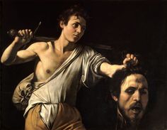 "David with the Head of Goliath" is a painting by Italian Baroque master Michelangelo Merisi da Caravaggio, created in the late 16th or early 17th century. The painting depicts the Biblical story of David, who defeated the giant warrior Goliath with a single stone from his sling. In the painting, David is shown holding Goliath's severed head, looking out at the viewer with a determined expression. The painting is notable for its dramatic composition, with David and the head of Goliath occupying Michelangelo Caravaggio, Caravaggio Paintings, David Choe, Istoria Artei, Grant Wood, David And Goliath