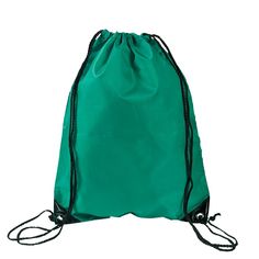 a green drawsack bag on a white background