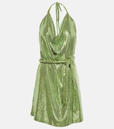 Sequined Halterneck Minidress in Green - Dodo Bar Or | Mytheresa Steal The Spotlight, Dress Gallery, Flowing Skirt, Going Out Dresses, Stunning Dresses, Moda Fashion, Costume Party, Sequin Dress, Evening Wear