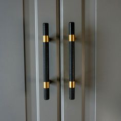 two black and gold door handles in a room