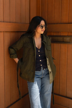 We've decked out our field jacket in durable-yet-stylish waxed cotton, plus military-inspired touches for added versatility. Point collar. Long sleeves with button cuffs. Button front placket. Button shoulder epaulettes. Chest flap patch pockets. Self tie belt. Angled welt pockets. Style inspiration by our Ann Taylor community. Shoulder Epaulettes, Cotton Fields, Stylish Pants, Comfortable Tops, Weekend Outfit, Field Jacket, Waxed Cotton