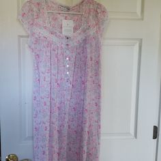 100% Rayon. 15 Inches. Armpit To Armpit. 42 Inches Top Of Neck Back To Bottom. Feminine Lace Trim Nightgown For Overnight, Feminine Nightgown For Home, Feminine Summer Nightgown, Eileen West, Knit Two Piece Set, Lace Nightgown, Cotton Nightgown, Floral Knit, Purple Shorts