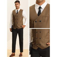 Pair it with a shirt, a suit or a tuxedo for weddings, work, business, proms, banquets, parties. The suit vest has an adjustable waistband on the back for a comfortable fit. This waistcoat comes in a variety of colors, making it easy to complete the look you want, for an elegant and gentlemanly fit for your outerwear. Tuxedo Style Business Vest Sleeveless, Sleeveless Tuxedo Vest For Business, Sleeveless Slim Fit Three-piece Suit For Formal Events, Sleeveless Slim Fit Three-piece Suit For Formal Occasions, Formal Sleeveless Slim Fit Suits, Sleeveless Business Suits, Fitted V-neck Suits For Formal Occasions, Fitted V-neck Suits For Semi-formal Occasions, Formal Blazer With Vest And Notch Lapel