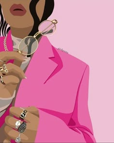 a woman in pink is holding some rings