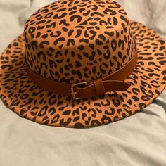 Very Cute Hate. Great For Dressing Up Or Wear With Jeans. Very Stylish. Never Wore. Brown Wide Brim Fedora For Day Out, Summer Leopard Print Hats With Adjustable Fit, Summer Adjustable Leopard Print Hats, Summer Leopard Print Adjustable Hat, Casual Leopard Print Summer Hat, Trendy Brown Fedora For Day Out, Brown Wide Brim Hat For Day Out, Brown Flat Brim Hat For Day Out, Brown Short Brim Hat For Day Out