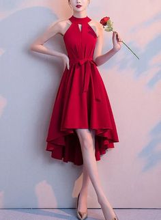 Beautiful Wine Red Chiffon Halter High Low Bridesmaid Dress , Homecomi – Cutedressy Rainy Day Dress Outfit, Yellow Homecoming Dresses, High Low Bridesmaid Dresses, Prom Dresses 2018, Color Rush, Red Chiffon, Red Dress Outfit, Dress Homecoming, Dresses Short