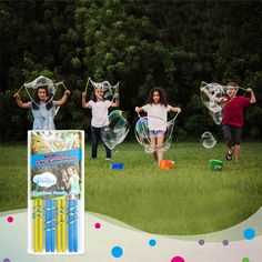 children are playing with bubbles in the grass