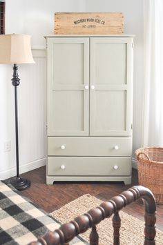 With a little love and a lot of sandingtransform an old armoire into a piece that fits your space perfectlyCustomize the paint and hardware yourself Modern Guest Bedroom, Small Guest Bedroom, Grey Bedroom Furniture, Antique Wardrobe, Wood Armoire