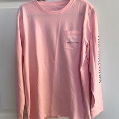 Brand New, Vineyard Vines Classic Long Sleeve Tee. Multi Tone Blues On Pink Shirt. Size Large, 12-14. Would Be Such A Fun Addition To An Easter Basket Vineyard Vines Long Sleeve, Vineyard Vines Shirts, Men's Long Sleeve T-shirt, Pink Shirt, Easter Basket, Casual Fits, Vineyard Vines, Casual Wardrobe, Workout Tee