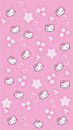 a pink background with hello kitty and hearts