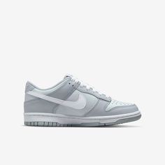 Brand: Nike Model: Dunk Low (GS) Nickname: 'Pure Platinum'Colorway: Pure Platinum / White - Wolf GreySKU: DH9765-001Release Date: 03/01/2022 Kids Uniforms, Monochromatic Color Scheme, Tenis Nike, Nike Models, Flag Football, White Wolf, Grey Shoes, Nike Dunk Low, Minimalist Aesthetic