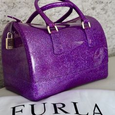 Perfect Condition, Never Worn. Comes With The Original Dust Bag. Glitter Bag, Furla Bags, Glam Bag, Purple Love, Cheap Handbags, All Things Purple, Beautiful Handbags, Handbag Outlet, Purple Bags