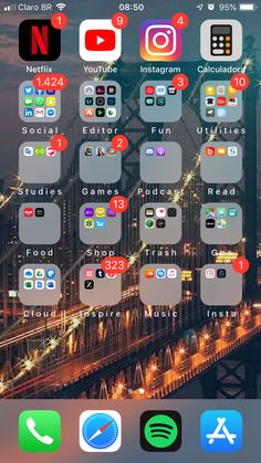 an iphone screen with various icons on it