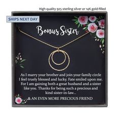 a mother's necklace in a box with the message to her on my wedding day