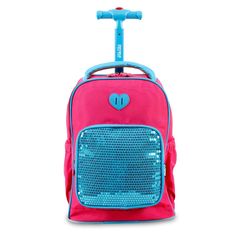 Little ones will love to travel with their gear packed inside this sparkling sequin backpack from J World New York. The J World New York Sparkle Kids Rolling Backpack is made from polyester fabric and features a two-tone design with a single telescoping pull handle, easy rolling wheels, and a sparkling sequin front pocket that adds a touch of glimmer and shine. Detailed with a top handle and concealable backpack straps that offer versatile carrying options, this rolling backpack includes a small Rolling Backpacks For School, School Bags With Wheels, Kids Rolling Backpack, Roller Backpacks, Glitter Backpack, Rolling Bag, Sequin Backpack, Daypack Backpack