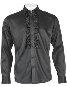 Elegant Black Collared Shirt, Formal Ruffled Collared Shirt, Black Long Sleeve Blouse With Ruffles, Elegant Ruffled Button-up Shirt, Black Ruffled Long Sleeve Blouse, Elegant Collared Shirt With Ruffles, Elegant Long Sleeve Shirt With Ruffles, Classic Formal Shirt With Ruffles, Formal Ruffled Button-up Shirt