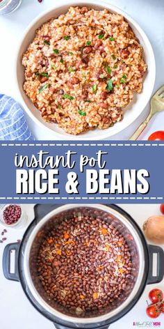 instant pot rice and beans in a white bowl