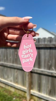 "If you're a HOT GIRL and you can't park, you need this cutie pink keychain in your life! This motel keychain is the perfect addition to your key ring! Keychain is pink with premium vinyl \"Hot Girls Can't Park\" design.  DETAILS: Width: 1.7in Length: 3.5in , 4.5in with keyring Includes key ring." Girl Keychains, Retro Motel Keychain, Pink Motel, Retro Motel, Keychain Pink, Motel Keychain, Pink Keychain, Park Design, Holiday Gift Card