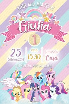 the poster for an event with little ponys and their names in spanish on it