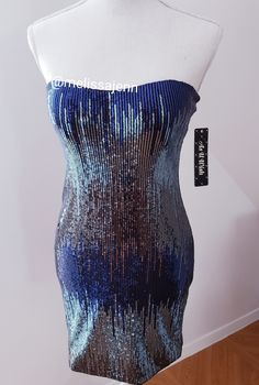 New With Tag. Size M Bodycon Dress (Enough Stretch To Fit For Small Or Medium Size) Sequins Are Attached Except For A Small Section As Seen In The Close Up Photo But It's Not Noticeable From Away. It Blends. Measurement Are Approximately Bust:34" Waist: 26 1/2" Hip: 36" Length: 23 1/2" Glamorous Blue Stretch Bodycon Dress, Blue Sequined Stretch Mini Dress, Glamorous Blue Bodycon Mini Dress, Glamorous Blue Strapless Mini Dress, Glamorous Strapless Blue Mini Dress, Bodycon Sequin Dress, Sequin Bodycon Dress, Close Up Photos, Sequin Dress