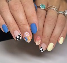 Funky Spring Nails, Fun Gel Nails, Polka Nails, 2023 Nails, Boho Nails, Country Nails, Hello Nails, Cute Acrylic Nail Designs