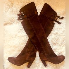 Sam Edelman Sutton Brown Suede Leather Over The Knee Boots Very Sexy And Very Good Quality! Never Been Worn. Designer Suede Heeled Boots For Fall, Chic Leather Knee-high Boots With Closed Toe, Leather Knee-high Boots With Buckle And High Heel, Leather Heeled Boots With Buckle And Almond Toe, Fitted Heeled Boots With Suede Lining And Almond Toe, Designer Leather Knee-high Boots With High Heel, Fitted Suede-lined Heeled Boots With Almond Toe, Fitted Almond Toe Heeled Boots With Suede Lining, Leather Heels With Buckle Closure For Fall