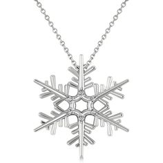 Diamond Snowflake Pendant Necklace 14k White Gold (0.06ct)- Available in white, yellow, and rose gold at Allurez.com #winterjewelry #wintercollection #allurez Unstoppable Love Aqua Marine Snowflake Necklace Zales, White Gold Snowflake Necklace For Anniversary, White Gold Snowflake Necklace, Christmas Snowflake White Gold Jewelry, Christmas White Gold Snowflake Jewelry, White Gold Snowflake Jewelry For Christmas, White Gold Sterling Silver Snowflake Necklace, White Gold Snowflake Necklace In Sterling Silver, Anniversary White Gold Snowflake Jewelry