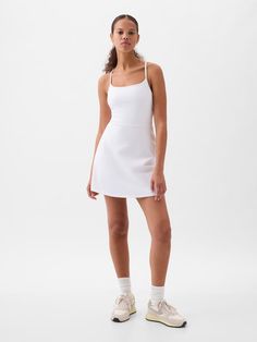 GapFit Power Exercise Dress | Gap Cute Tennis Dress, Fitted Tennis Dress With Built-in Bra For Summer, Casual Mini Tennis Dress With Built-in Bra, Casual Summer Tennis Dress With Built-in Bra, Casual Summer Tennis Dress For Loungewear, Summer Workout Mini Dress, Sporty Mini Length Dress For Loungewear, Sleeveless Tennis Dress For Summer Loungewear, Stretch Mini Dress With Adjustable Straps