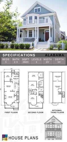 the floor plan for a two story house with an attached porch and second level living area