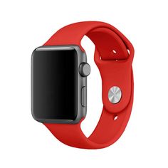 an apple watch with a red band