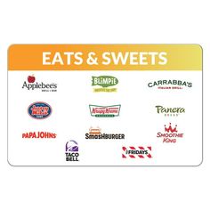 a sign that says eats and sweets with different types of food on the bottom right hand corner