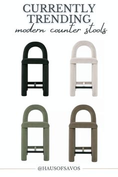 four different types of chairs with the words currently trending modern counter stools