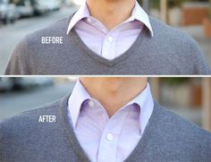 To look more professional and put together, don’t forget about collar stays. | 29 Little Things Guys Can Do To Instantly Be More Attractive Be More Attractive, Men With Street Style, Collar Stays, Fashion Mode