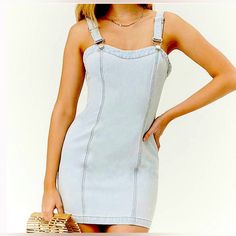 Brand New Forever21 Denim Overall Dress/Jean Jumper Stretchy Fabric Size Small Light Wash Measurements (See Photos) Bust 28” Ptp 14” Waist 30” Length 24” But Can Be Adjusted With Straps Adjustable Straps Approximately 10”-12” Jean Jumper, Flowy Mini Dress, Ribbed Bodycon Dress, Denim Overall Dress, Tan Dresses, Stretchy Jeans, Dress With Tie, Mini Shirt Dress, Small Light