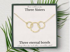 "3 Ring sister necklace, Sister necklace set for 3,  Big Sister Middle Sister Little Sister necklace, Three Sisters gifts, Sister birthday They say two's company and three's a crowd, but that isn't the case when it comes to you and your two sisters.  With multiple versions available (as seen below), you are sure to find the perfect gift for you and your sisters.  Beautifully packaged, this gift is ready to give right away! With option V.1 you will receive a set of 3 two ring necklaces - one for 3 Best Friends Gifts, Sister Necklace Set, Necklace Sister, Sisters Necklace, Gifts Sister, Sisters Jewelry, Soul Sisters Gifts, 3 Best Friends, Middle Sister