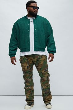 Available In Green. Front Button Closure Side Hand Pockets Ribbed Cuffs And Bottom Hem Shell: 100% Polyester Lining: 100% Polyester Imported | Mens End Up Boucle Varsity Jacket in Green size 3XL by Fashion Nova Casual Jackets, Mens Casual, Green Jacket, Green Fashion, Fashion Nova, Varsity Jacket, Mens Jackets, Green